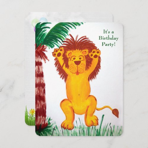 jungle Birthday Party with happy lion Invitation