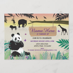 Jungle Birthday Safari Zoo Panda Birthday Invite