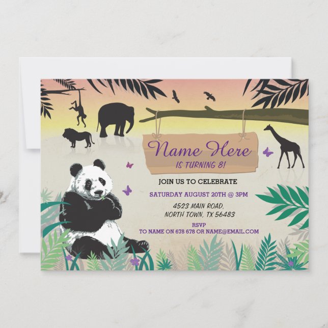 Jungle Birthday Safari Zoo Panda Birthday Invite (Front)