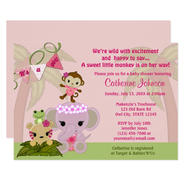 Jungle Blossom Tails Baby Shower Invitations GIRL