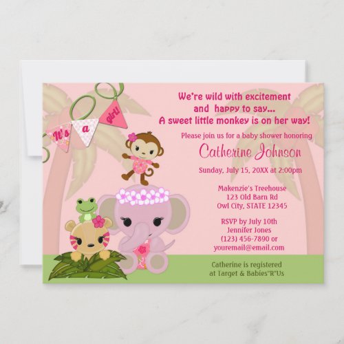 Jungle Blossom Tails Baby Shower Invitations GIRL