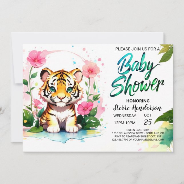 Jungle Blossoms Tiger Baby Shower Invitation (Front)