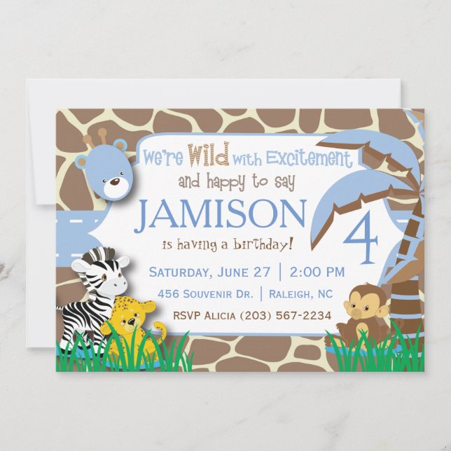 Jungle Blue Birthday Invitation (Front)