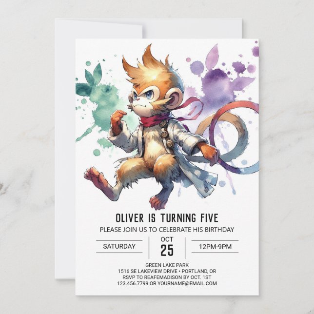 Jungle Boho Monkey Birthday Invitation (Front)