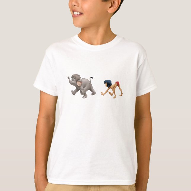 Jungle Book's Mowgli and Baby Elephant marching T-Shirt (Front)