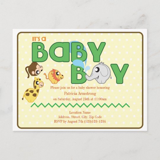 jungle boy baby shower postcard invite zazzle com postcard invite