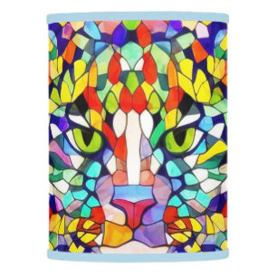Jungle Cat - Faux Stained Glass Colorful Face Lamp Shade