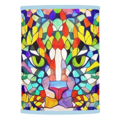 Jungle Cat _ Faux Stained Glass Colorful Face Lamp Shade