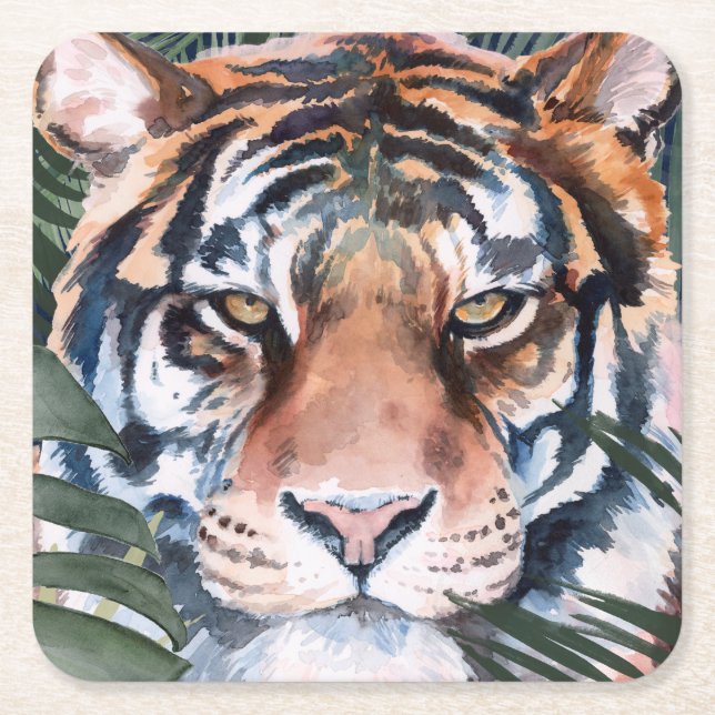 Jungle Cat - Tiger Square Paper Coaster (Front)