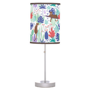 Jungle cats with flowers and leaves pattern table table lamp
