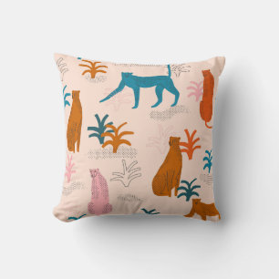 Jungle Cheetah: Funky Tropical Pattern. Throw Pillow