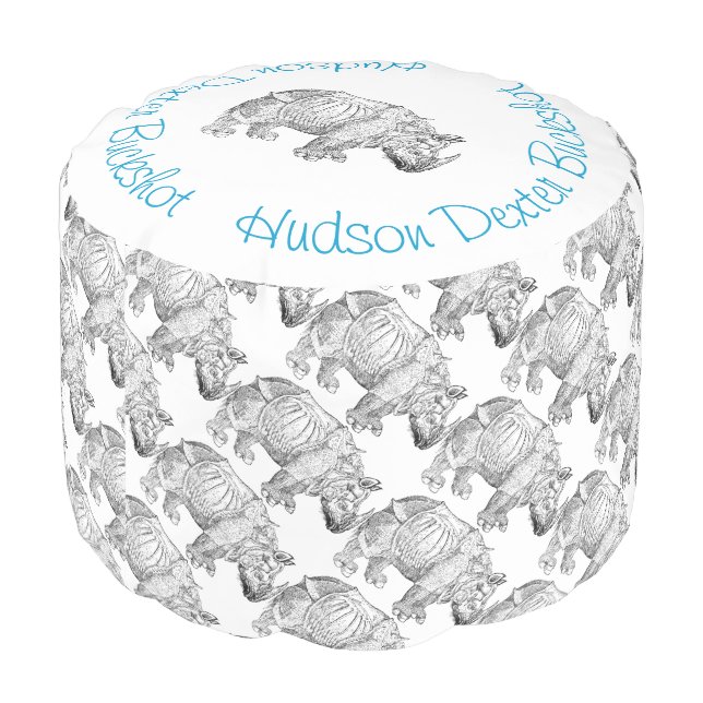 Jungle Creatures Rhinoceros Nursery Decor Pouf (Angled Back)