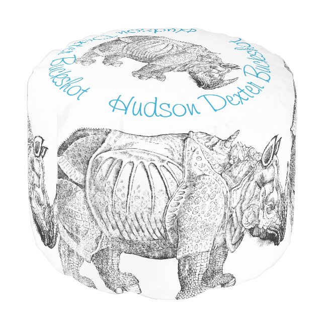 Jungle Creatures Rhinoserous Nursery Decor Pouf (Angled Back)