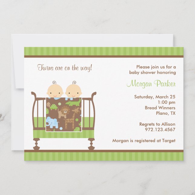 Jungle Crib Twins Invitation (Front)