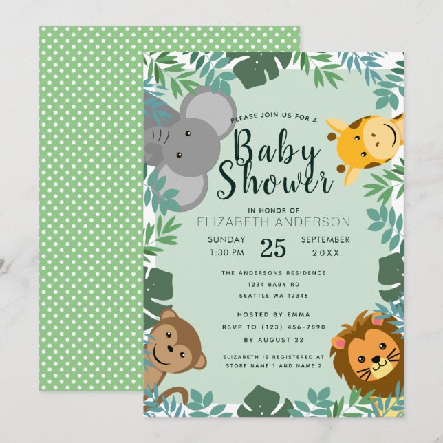 Jungle Critters Baby Shower Invitation (Front/Back)