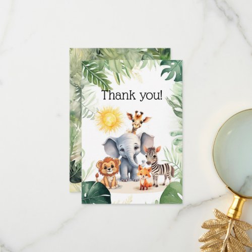 Jungle cute baby animals baby shower safari theme thank you card