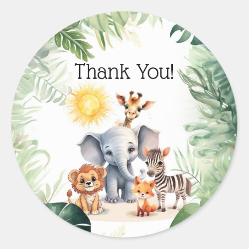 Jungle cute baby animals party thank you gift  classic round sticker