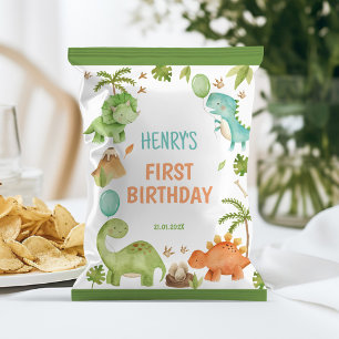Jungle Cute Dinosaur 1st Birthday Chip Bag Wrapper