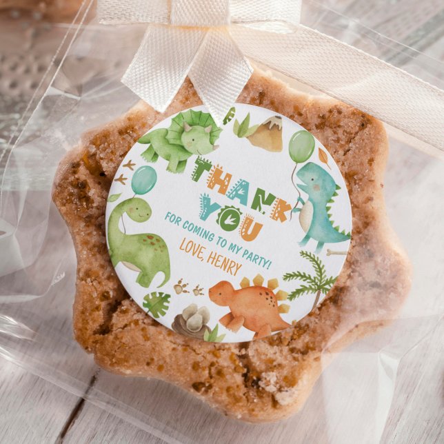 Jungle Cute Dinosaur Boy Birthday Party Classic Round Sticker (Creator Uploaded)