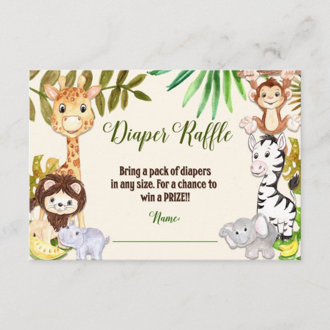 Jungle Diaper Raffle, Safari Diaper Raffle Card (Front)