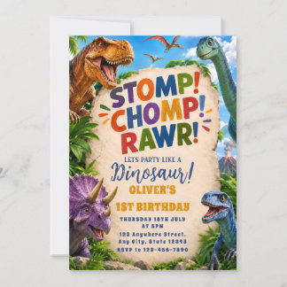 Jungle Dino Birthday Party Invite for Boys