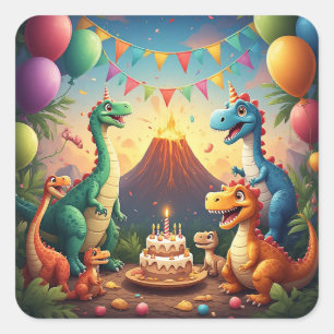 🎈 Jungle Dinosaur Birthday Celebration With Volca Square Sticker