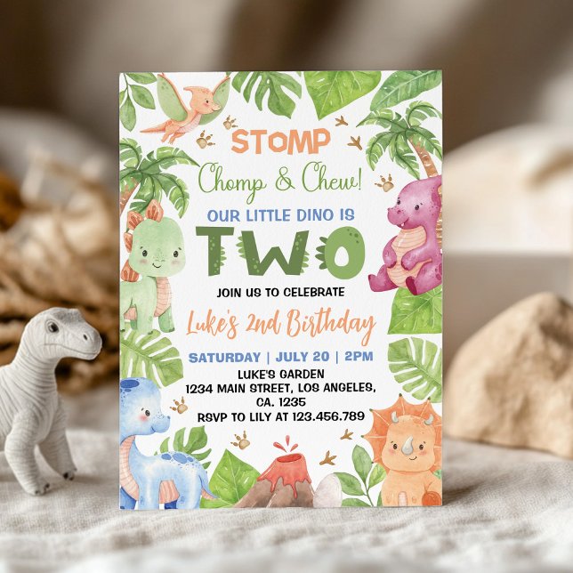 Jungle Dinosaur Cute Boy 2nd Birthday Invitation (Creator Uploaded)