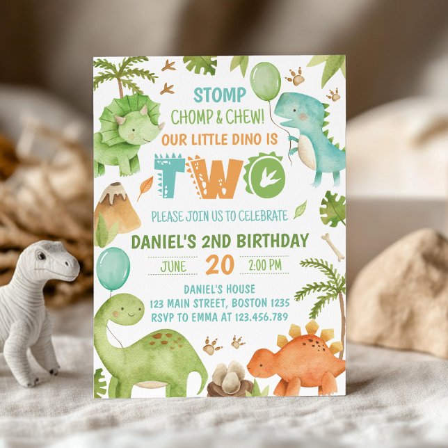 Jungle Dinosaur Cute Boy 2nd Birthday Party Invitation (Creator Uploaded)
