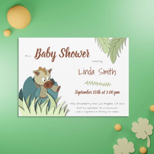 Jungle Dinosaur Hatching Neutral Baby Shower  Invitation