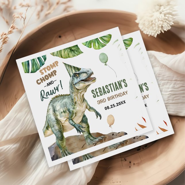 Jungle Dinosaur T Rex 3rd Birthday Party Napkins (Creator Uploaded)