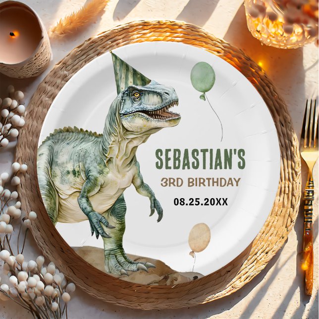 Jungle Dinosaur T Rex 3rd Birthday Party Paper Plates (Creator Uploaded)