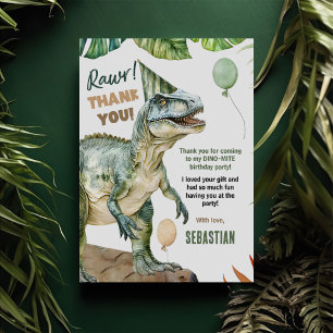Jungle Dinosaur T Rex Birthday Party Thank You Card