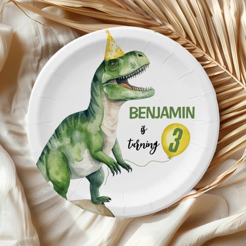 Jungle Dinosaur Three_rex Birthday Paper Plates