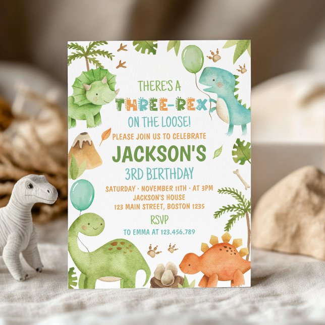 Jungle Dinosaur Three-Rex Cute Boy Birthday Party Invitation (Creator Uploaded)