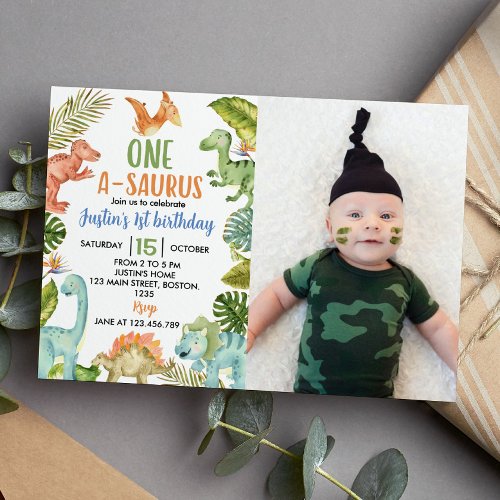 Jungle Dinosaurs 1st Birthday Invitation