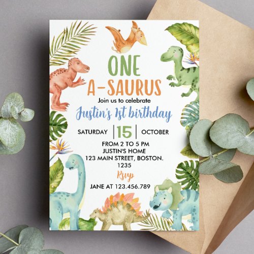 Jungle Dinosaurs Birthday Party Invitation