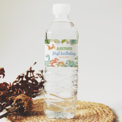 Jungle Dinosaurs Birthday Water Bottle Label