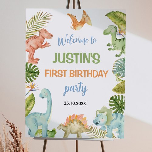Jungle Dinosaurs Birthday Welcome Sign