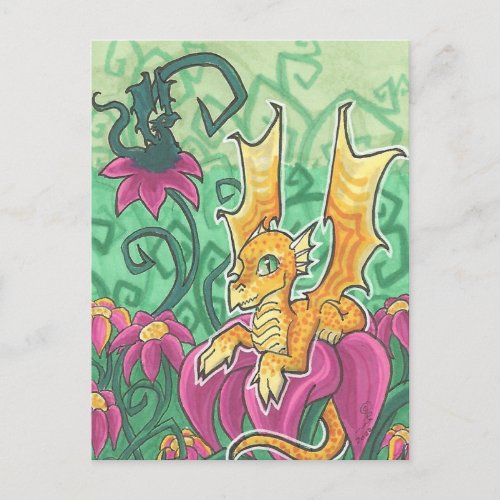 Jungle Dragons colorful flower Fantasy Art Print Postcard