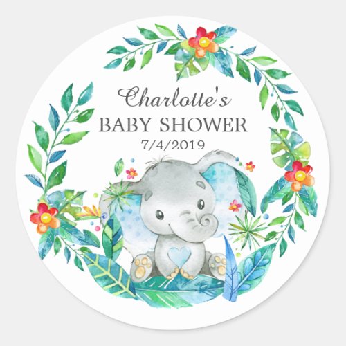 Jungle Elephan Baby Shower Thank You Favor Sticker