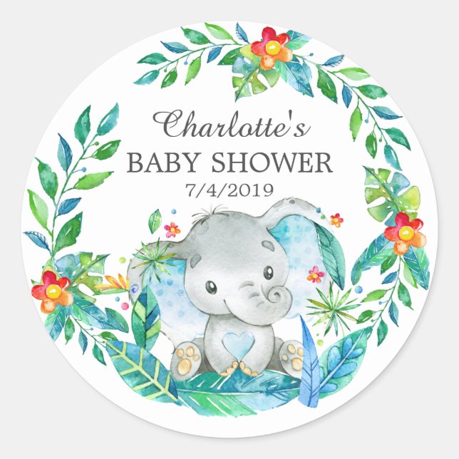 Jungle Elephan Baby Shower Thank You Favor Sticker (Front)