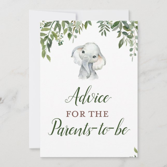 Jungle Elephant Advice for Parents Sign Size 5x7" Invitation (Front)