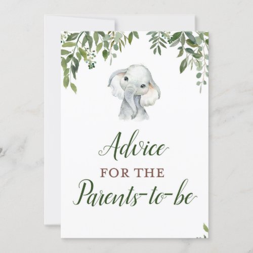 Jungle Elephant Advice for Parents Sign Size 5x7 Invitation