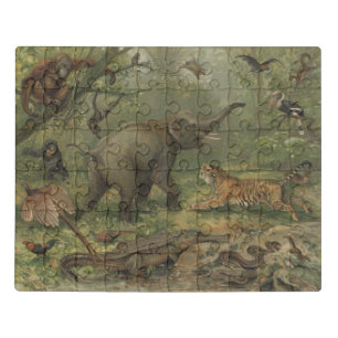 Jungle Elephant Animals Vintage Fauna Jigsaw Puzzle