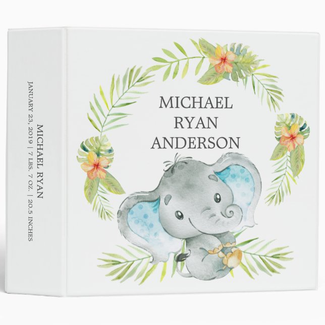 Jungle Elephant Baby Shower Baby Photo Album 3 Ring Binder (Front/Spine)