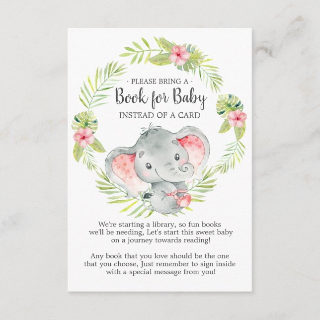 Jungle Elephant Baby Shower Book for Baby Card (Front)