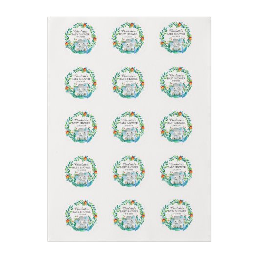 Jungle Elephant Baby Shower Cupcake Frosting Round (Sheet)