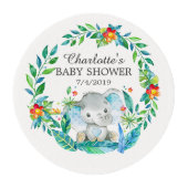 Jungle Elephant Baby Shower Cupcake Frosting Round (Front)
