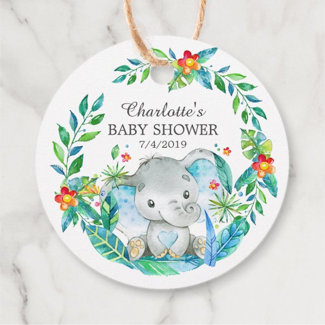 Jungle Elephant Baby Shower Favor Gift Tag (Back)