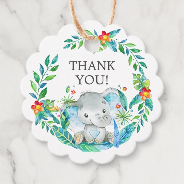 Jungle Elephant Baby Shower Favor Gift Tag (Front)